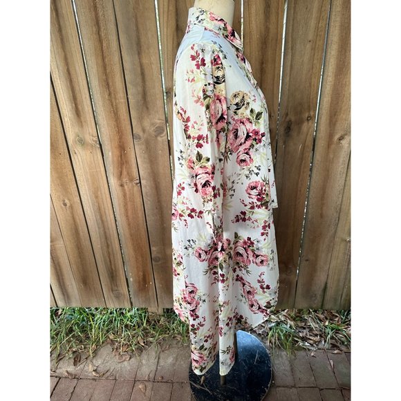 VAMP Romantic Floral ASYMMETRICAL HI LO Button Down Shirt TUNIC XL - Picture 5 of 8